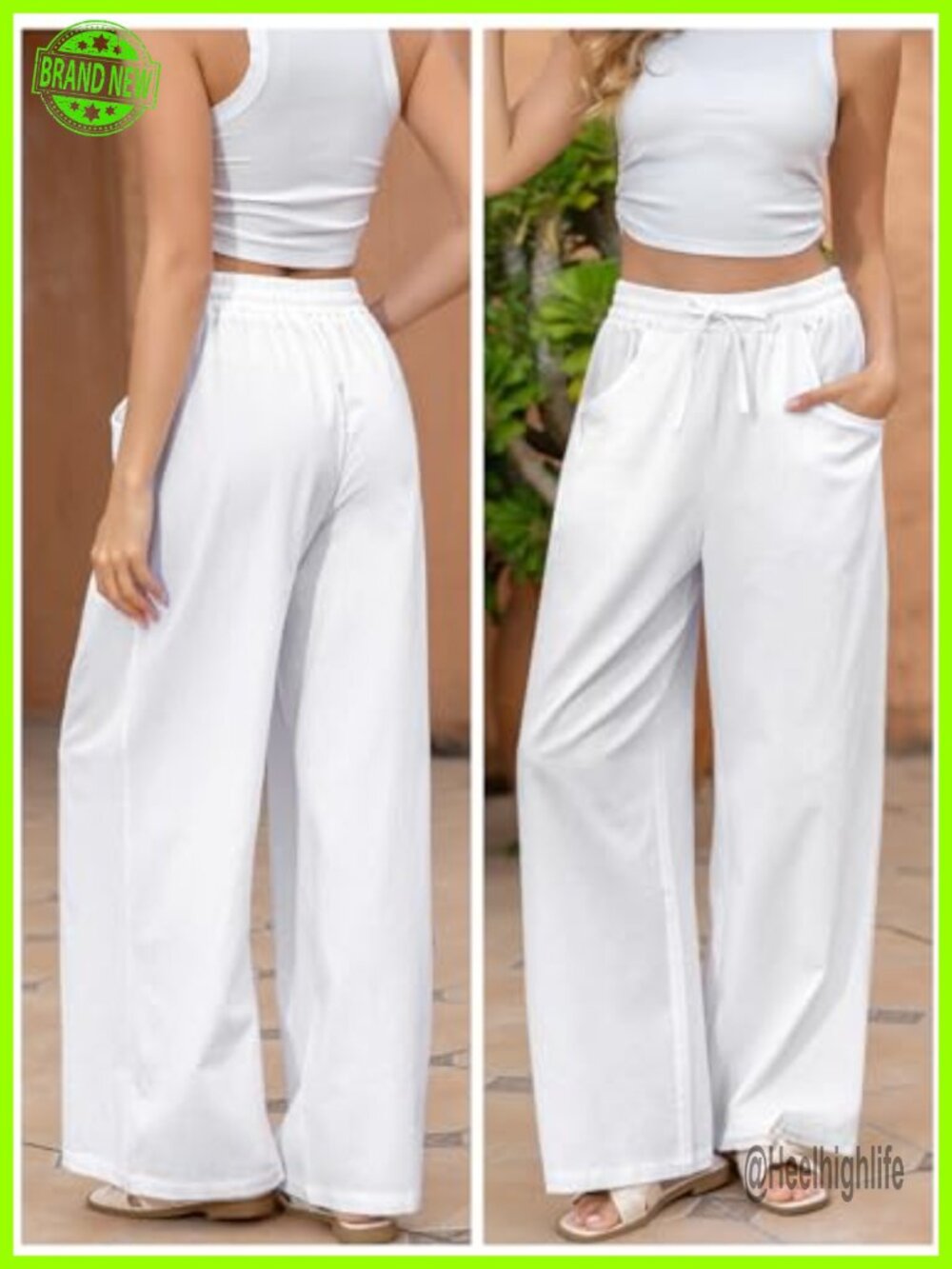 Women's High Waisted Wide Leg Linen Blend Palazzo Pants with Pockets - Picture 3 of 6